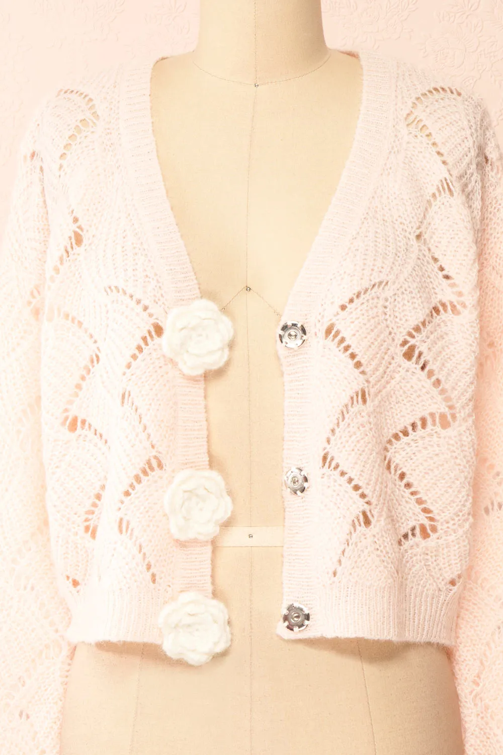Cupidona | Pink Open-work Crochet Cardigan w/ Flowers sold by Boutique 1861 product image thumbnail 2
