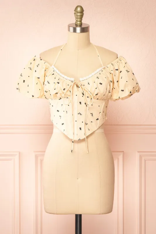 Howleen | Beige Floral Bustier Top sold by Boutique 1861