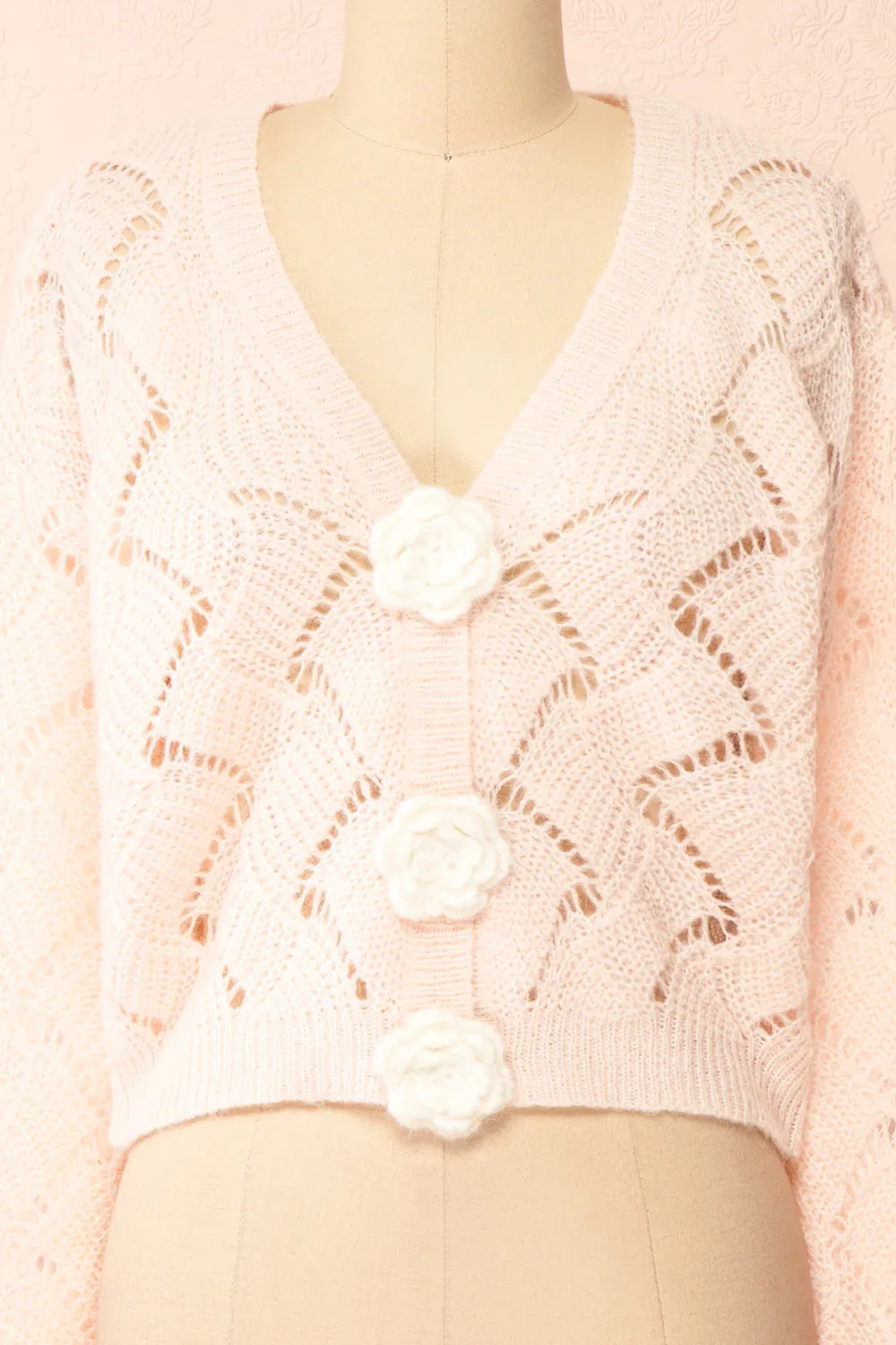 Cupidona | Pink Open-work Crochet Cardigan w/ Flowers sold by Boutique 1861 product image thumbnail 4