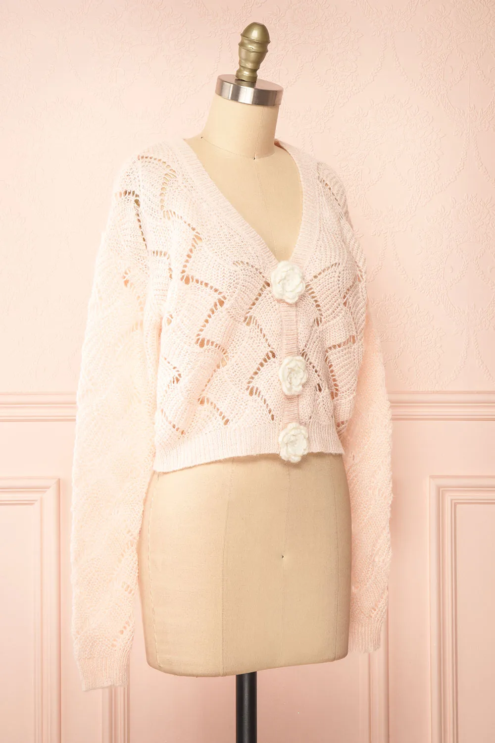 Cupidona | Pink Open-work Crochet Cardigan w/ Flowers sold by Boutique 1861 product image thumbnail 5