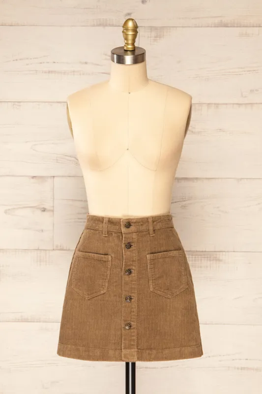Acy Brown | Short Corduroy Skirt w/ Buttons sold by Boutique 1861