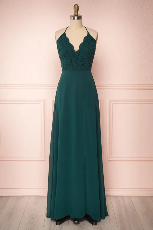 Fabia Green | Lace & Chiffon Maxi Dress sold by Boutique 1861