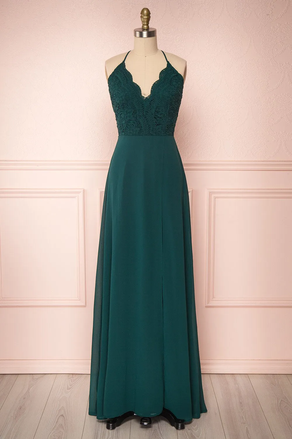 Fabia Green | Lace & Chiffon Maxi Dress sold by Boutique 1861