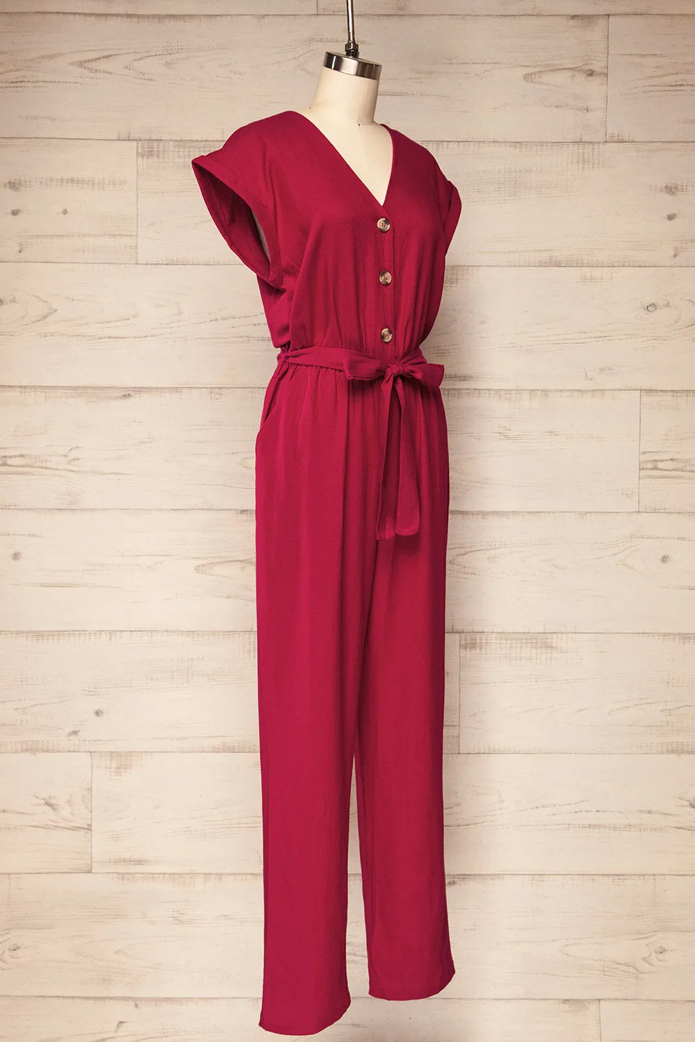 Aisling | Red Loose Fitting Jumpsuit w/ Belt sold by Boutique 1861 product image thumbnail 3