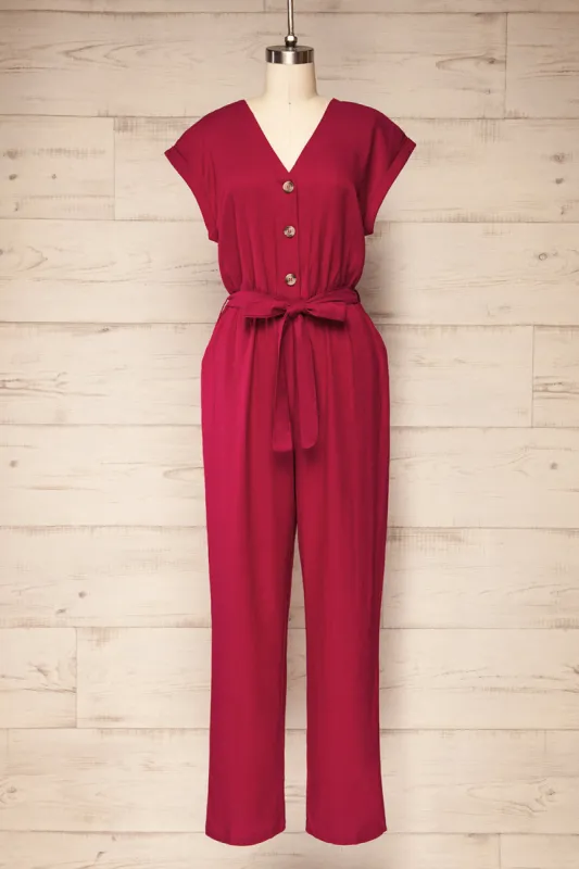 Aisling | Red Loose Fitting Jumpsuit w/ Belt sold by Boutique 1861