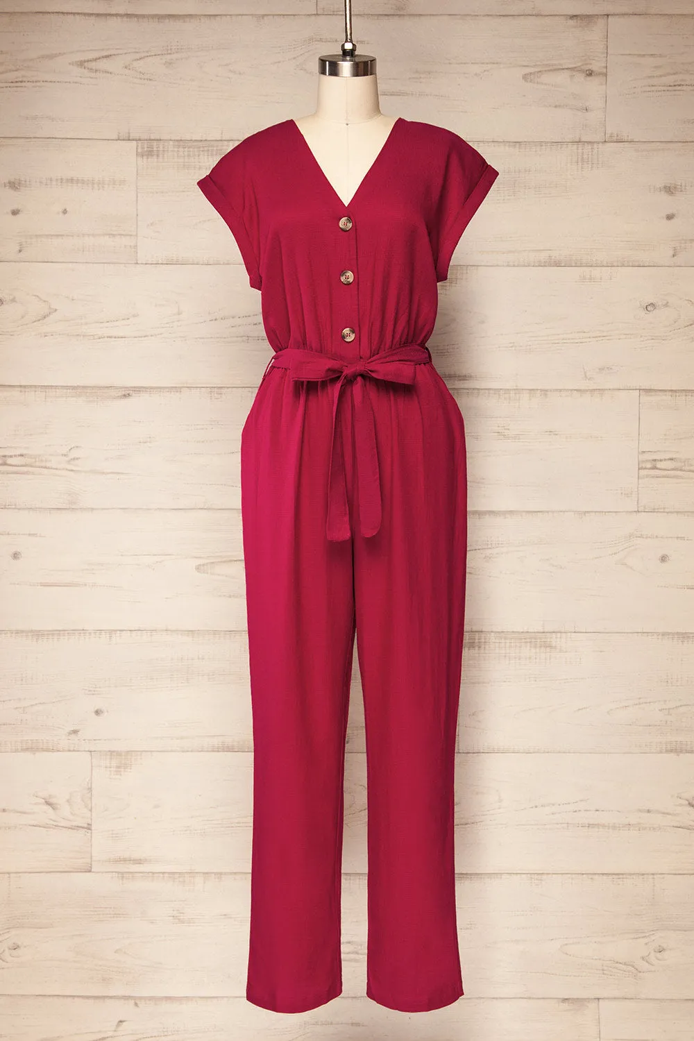 Aisling | Red Loose Fitting Jumpsuit w/ Belt sold by Boutique 1861