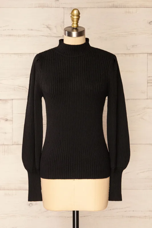 Karsava | Black Puffy Sleeve Turtleneck Sweater sold by Boutique 1861