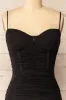 Venise Black | Fitted Ruched Midi Dress w/ Bustier Bodice sold by Boutique 1861