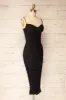 Venise Black | Fitted Ruched Midi Dress w/ Bustier Bodice sold by Boutique 1861