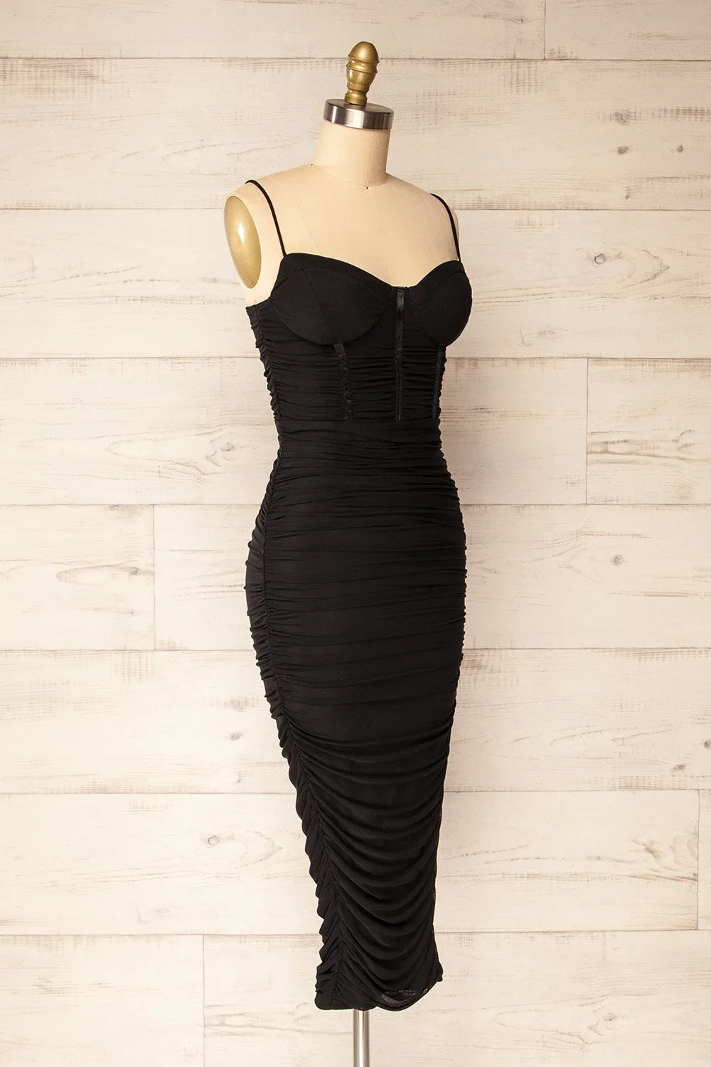 Venise Black | Fitted Ruched Midi Dress w/ Bustier Bodice sold by Boutique 1861 product image thumbnail 3
