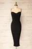 Venise Black | Fitted Ruched Midi Dress w/ Bustier Bodice sold by Boutique 1861