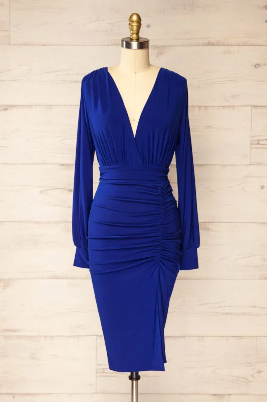 Pessac Blue | Fitted Midi Dress w/ Long Sleeves sold by Boutique 1861