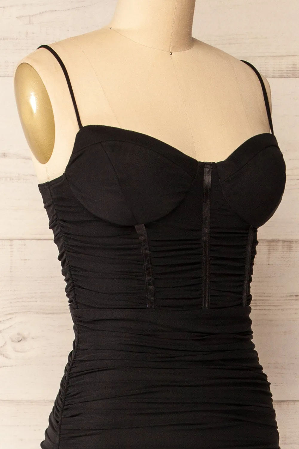 Venise Black | Fitted Ruched Midi Dress w/ Bustier Bodice sold by Boutique 1861 product image thumbnail 4