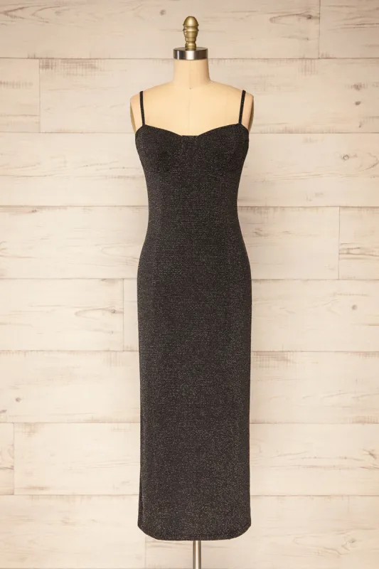 Suai Silver | Fitted Midi Dress w/ Back Slit sold by Boutique 1861