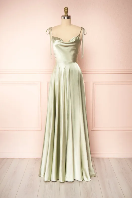 Moira Sage | Cowl Neck Satin Maxi Dress w/ High Slit sold by Boutique 1861