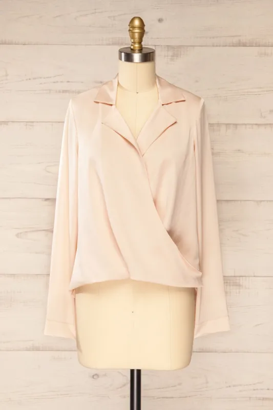 Claiton | Champagne Satin Long Sleeve Blouse sold by Boutique 1861