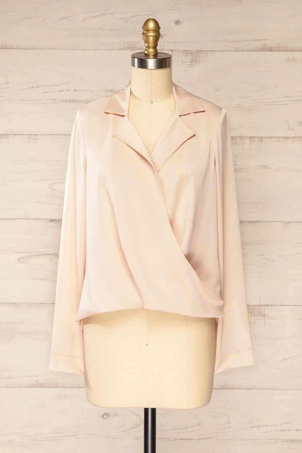 Claiton | Champagne Satin Long Sleeve Blouse sold by Boutique 1861