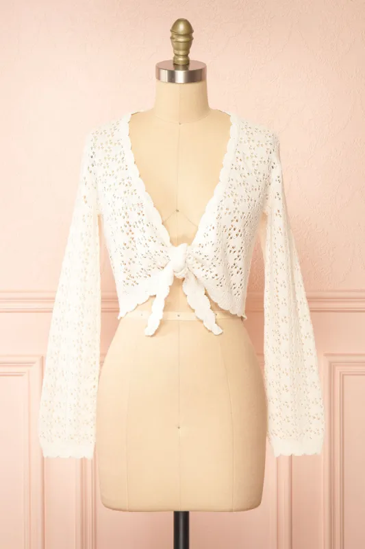 Mattie | Ivory Front-Tie Crochet Bolero sold by Boutique 1861