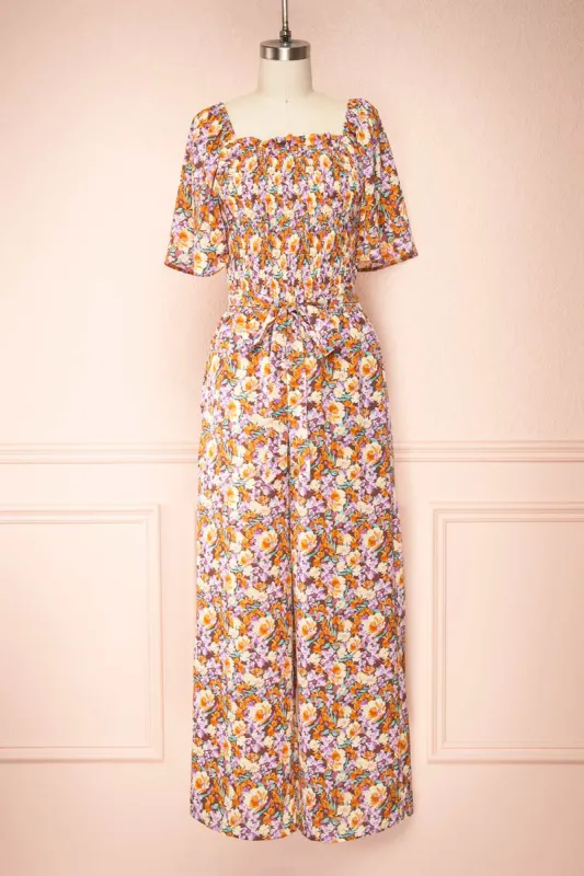 Merla | Orange Floral Jumpsuit w/ Belt sold by Boutique 1861