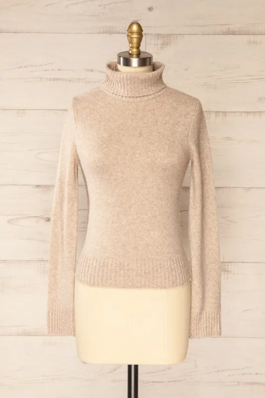 Tumut | Taupe Short Turtleneck Sweater sold by Boutique 1861
