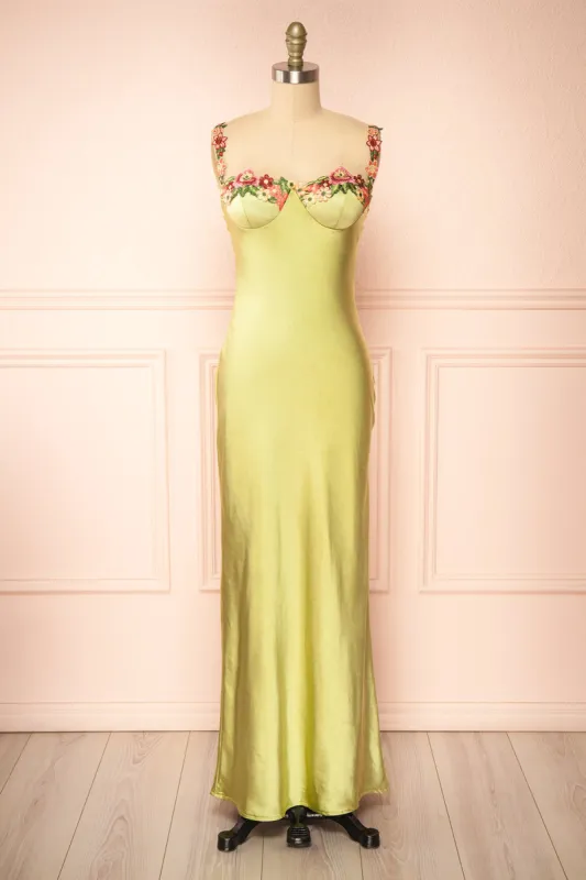 Ramona Green | Slip Dress w/ Floral Embroidery sold by Boutique 1861