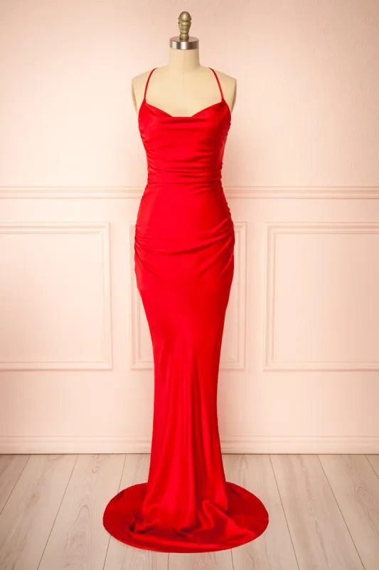 Amana Red | Maxi Satin Dress w/ Cowl Neck sold by Boutique 1861
