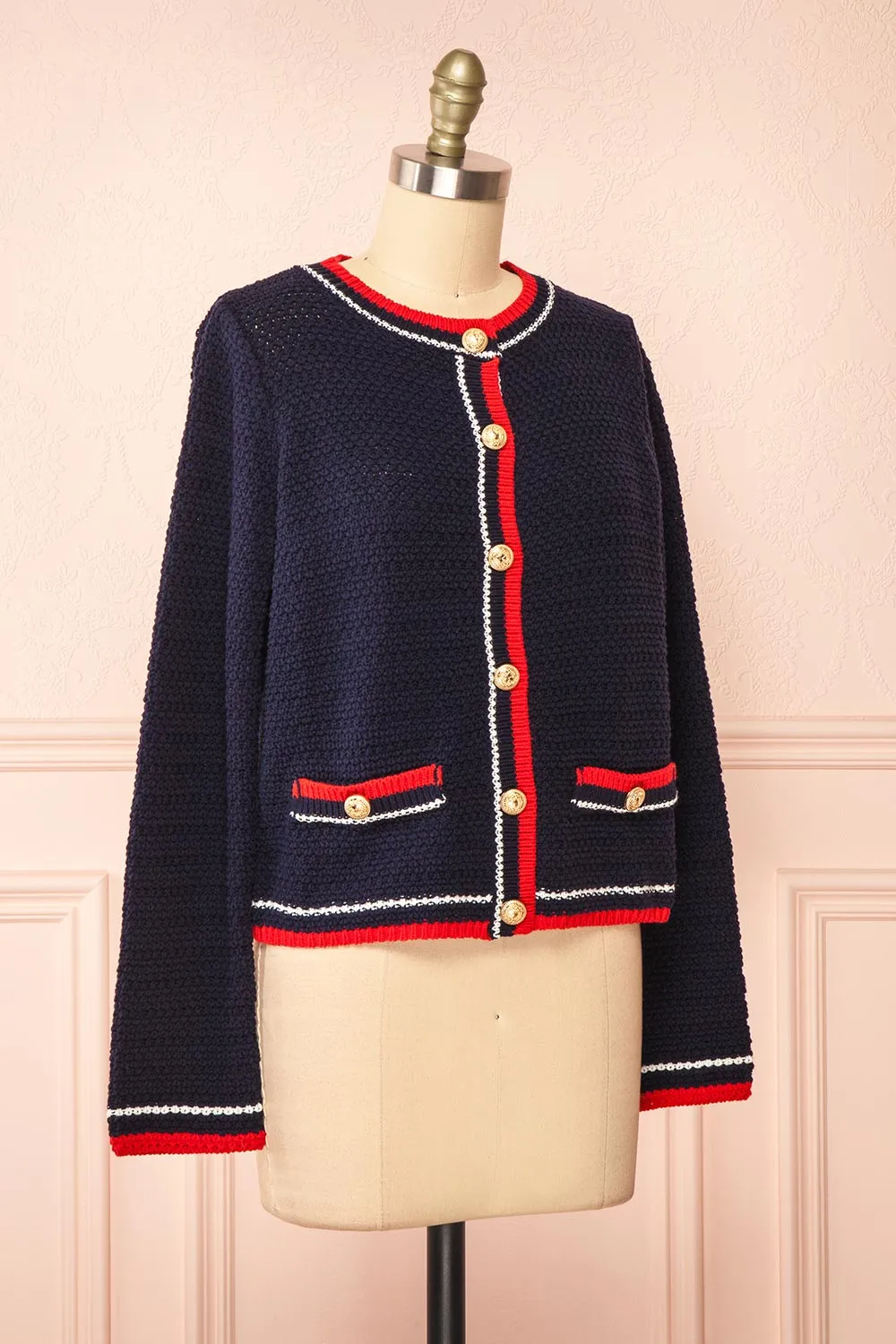 Narvella | Navy Knit Cardigan w/ Golden Buttons sold by Boutique 1861 product image thumbnail 3