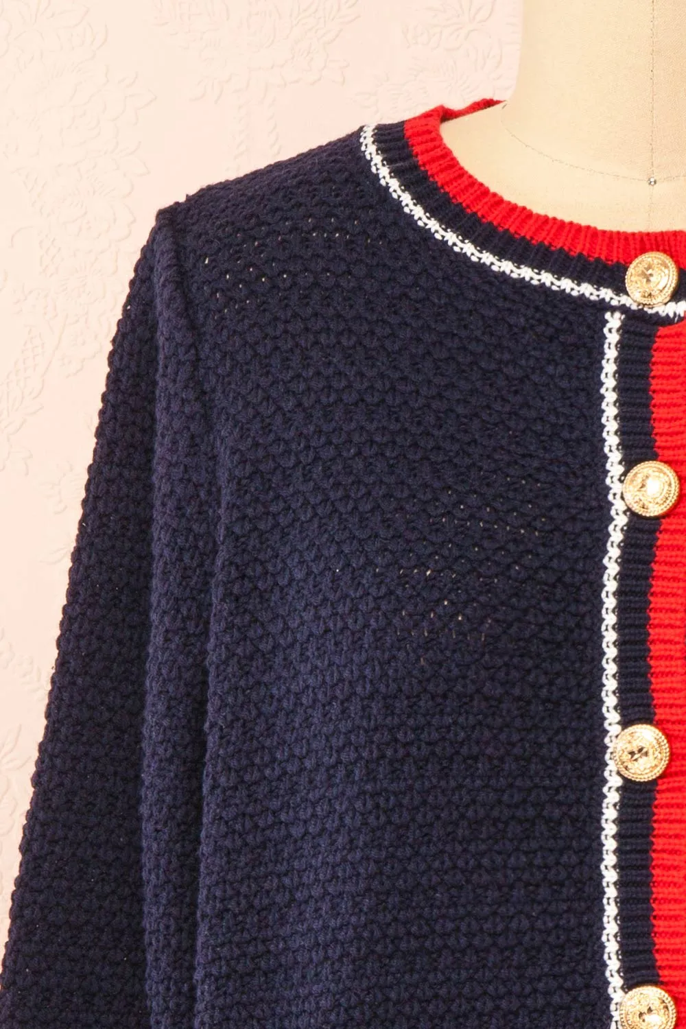 Narvella | Navy Knit Cardigan w/ Golden Buttons sold by Boutique 1861 product image thumbnail 2