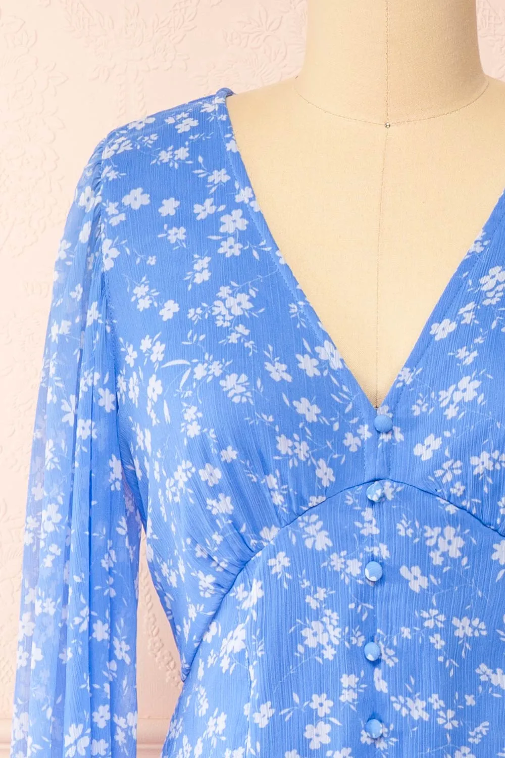 Natasha | Long-Sleeved Floral Blue Midi Dress sold by Boutique 1861 product image thumbnail 2