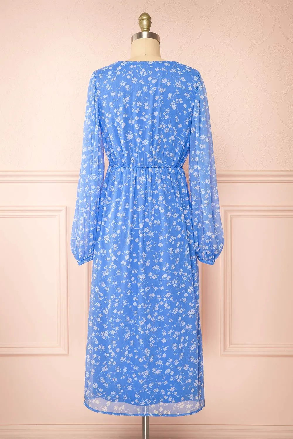 Natasha | Long-Sleeved Floral Blue Midi Dress sold by Boutique 1861 product image thumbnail 5
