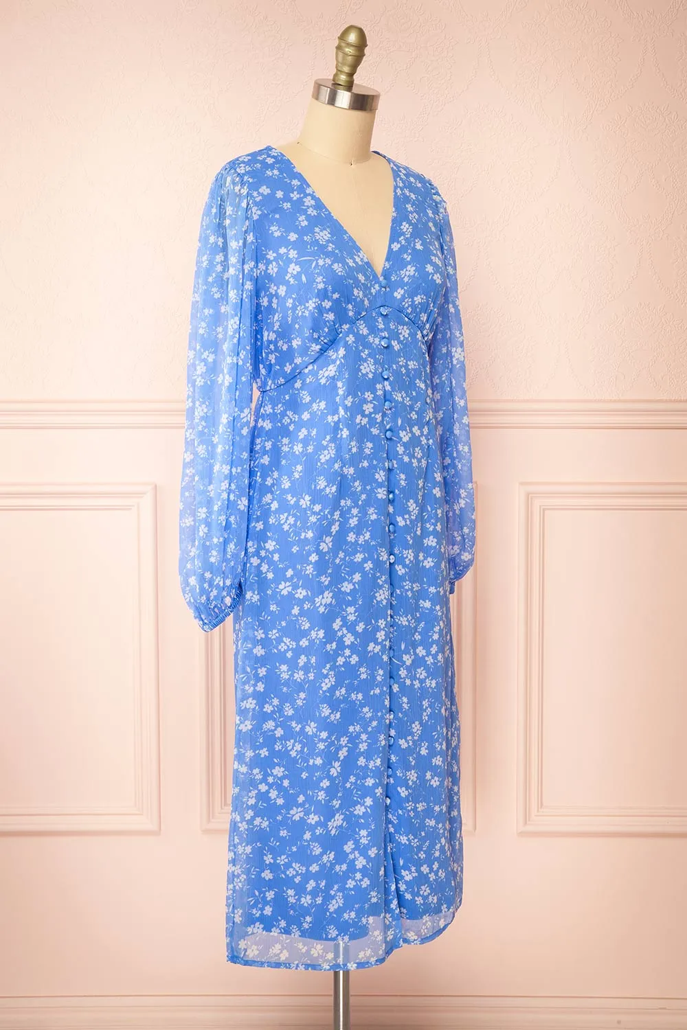 Natasha | Long-Sleeved Floral Blue Midi Dress sold by Boutique 1861 product image thumbnail 3