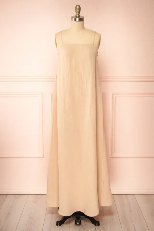 Marinet Beige | Long Loose-Fitted Dress sold by Boutique 1861