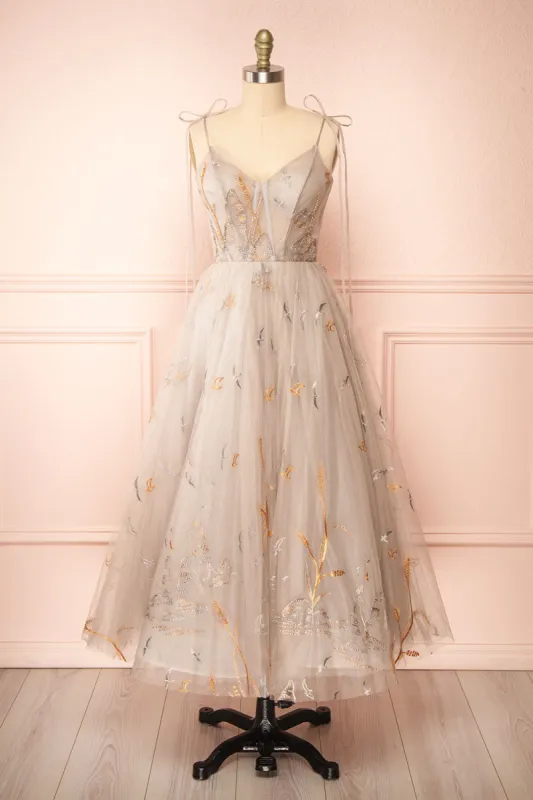 Ksenia | A-Line Midi Dress w/ Bird Embroidery sold by Boutique 1861