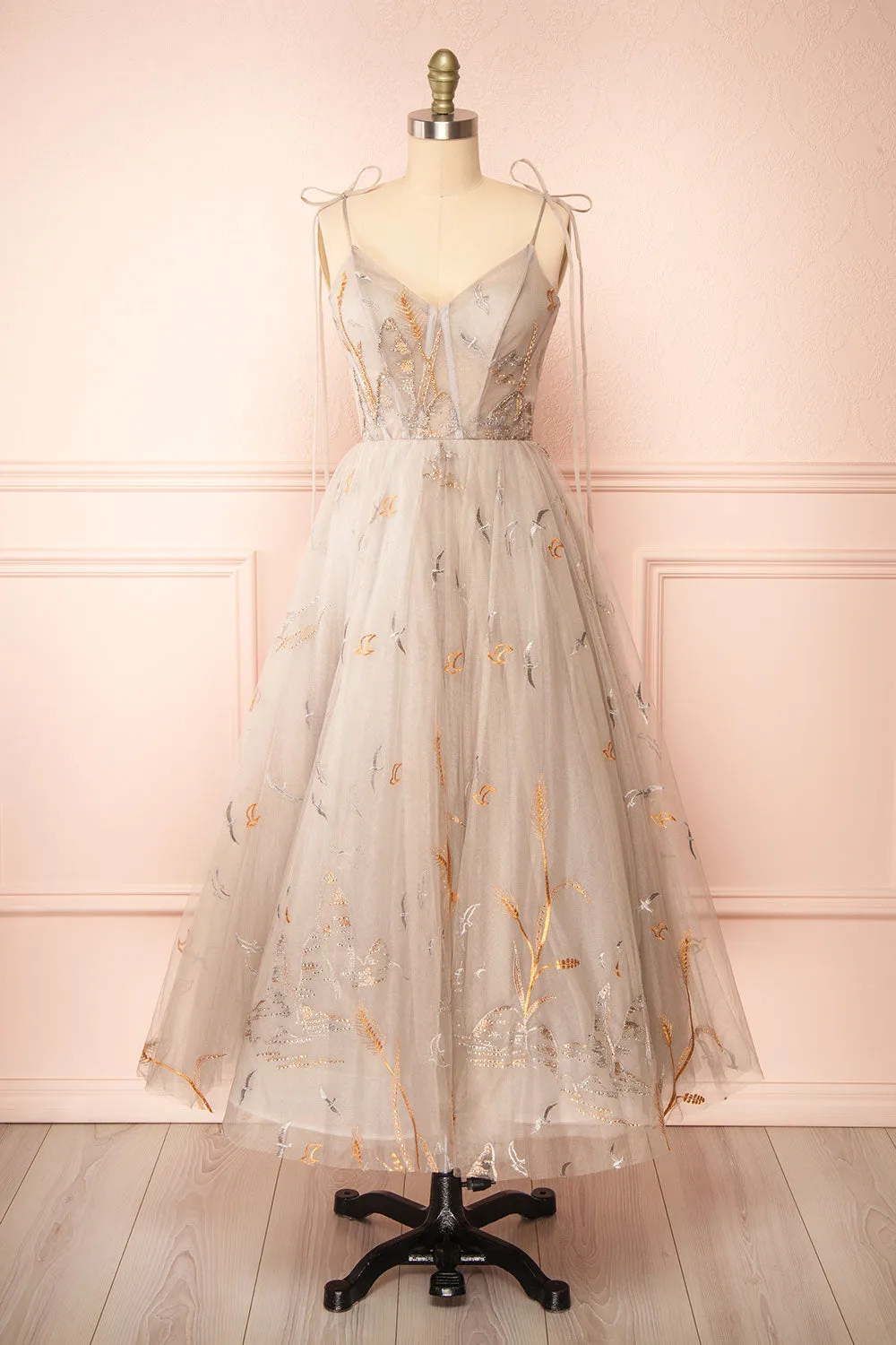 Ksenia | A-Line Midi Dress w/ Bird Embroidery sold by Boutique 1861