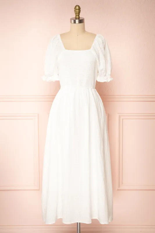 Undume | White Midi Dress w/ Puffy Sleeves sold by Boutique 1861