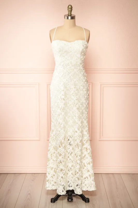 Marania | White & Green Floral Lace Dress sold by Boutique 1861