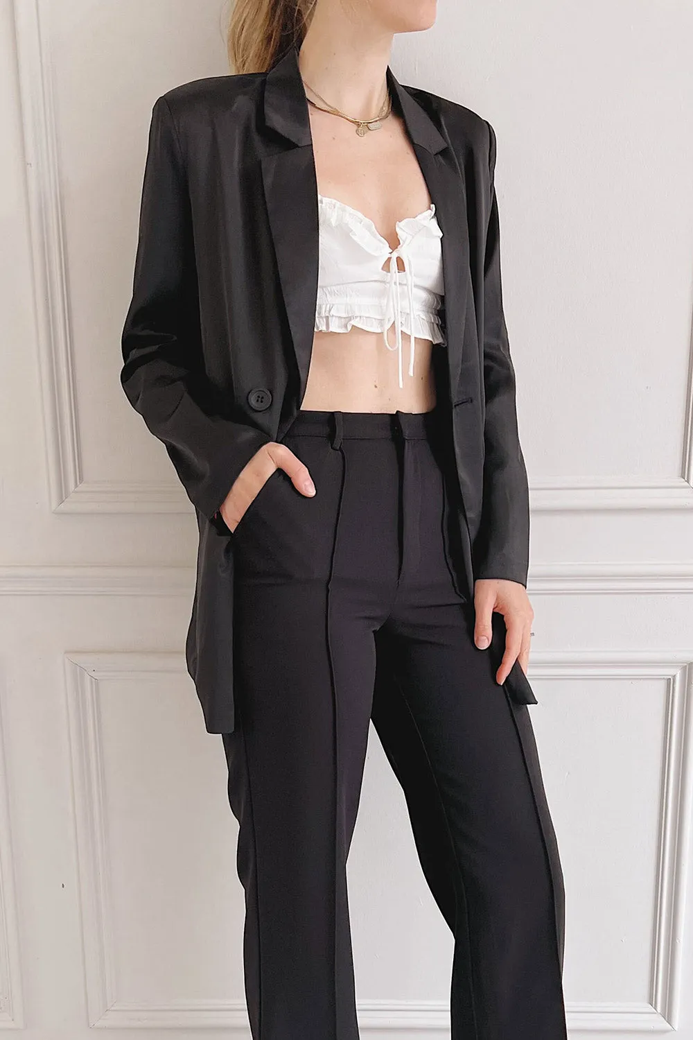 Turbine Black | Solid Stitch Wide Leg Trousers sold by Boutique 1861 product image thumbnail 2