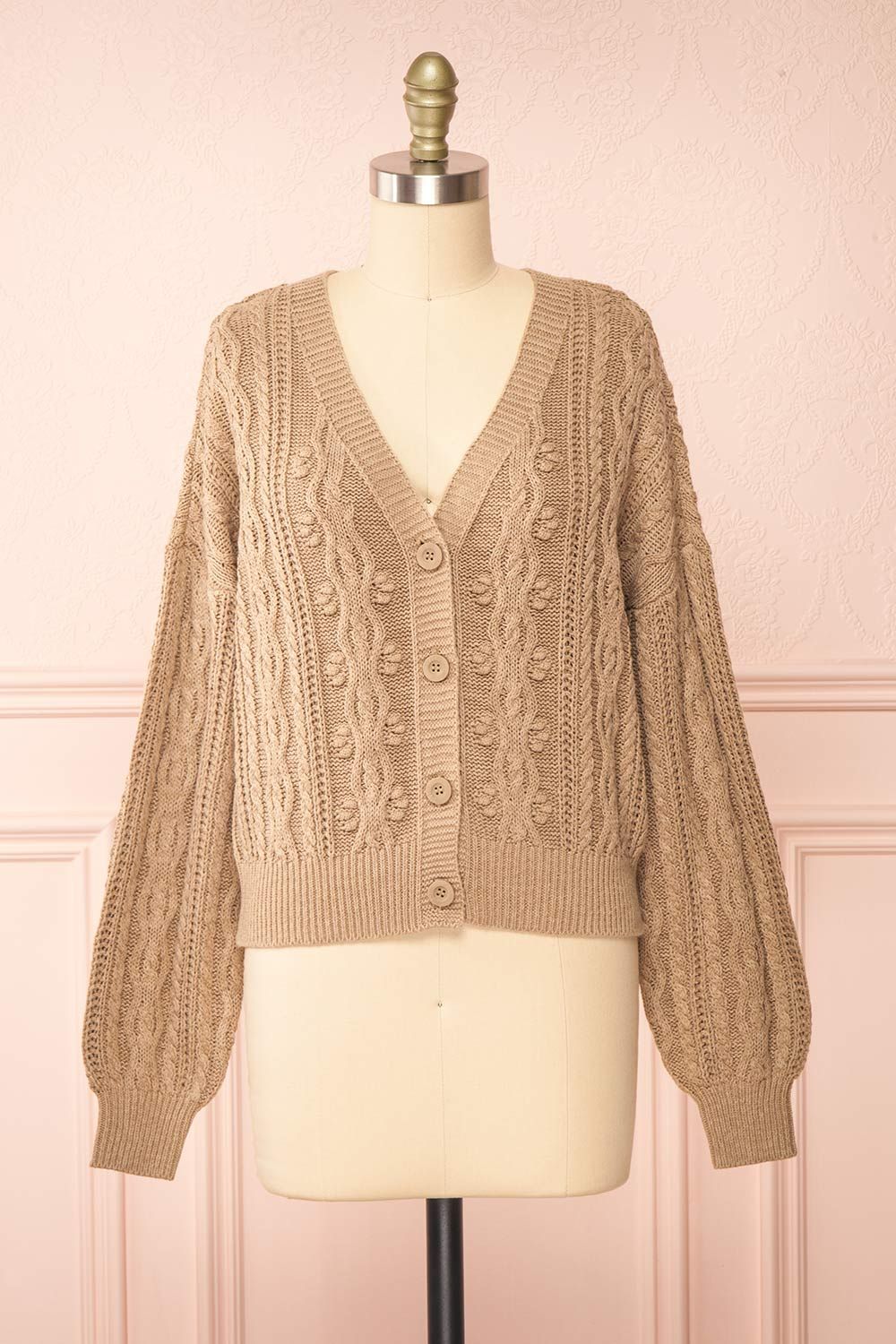 Akao Taupe | Cable Knit Cardigan sold by Boutique 1861