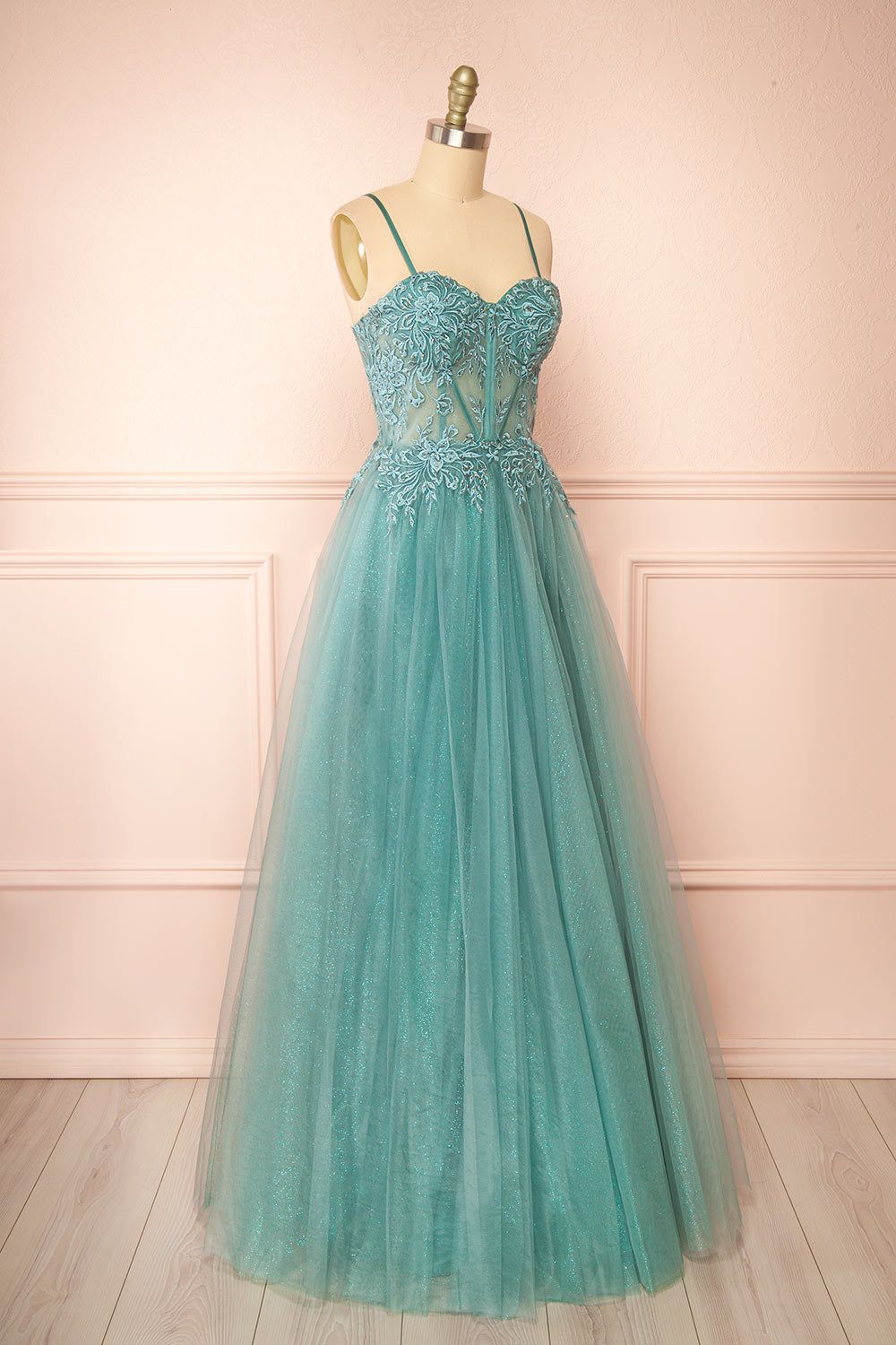 Penelope | Sparkling Teal Maxi Tulle Dress sold by Boutique 1861 product image thumbnail 3