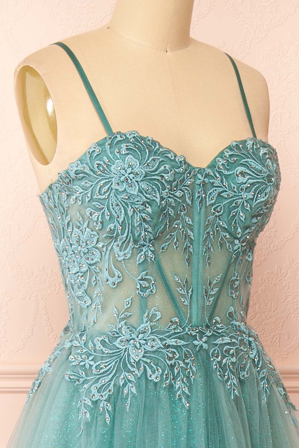 Penelope | Sparkling Teal Maxi Tulle Dress sold by Boutique 1861 product image thumbnail 4