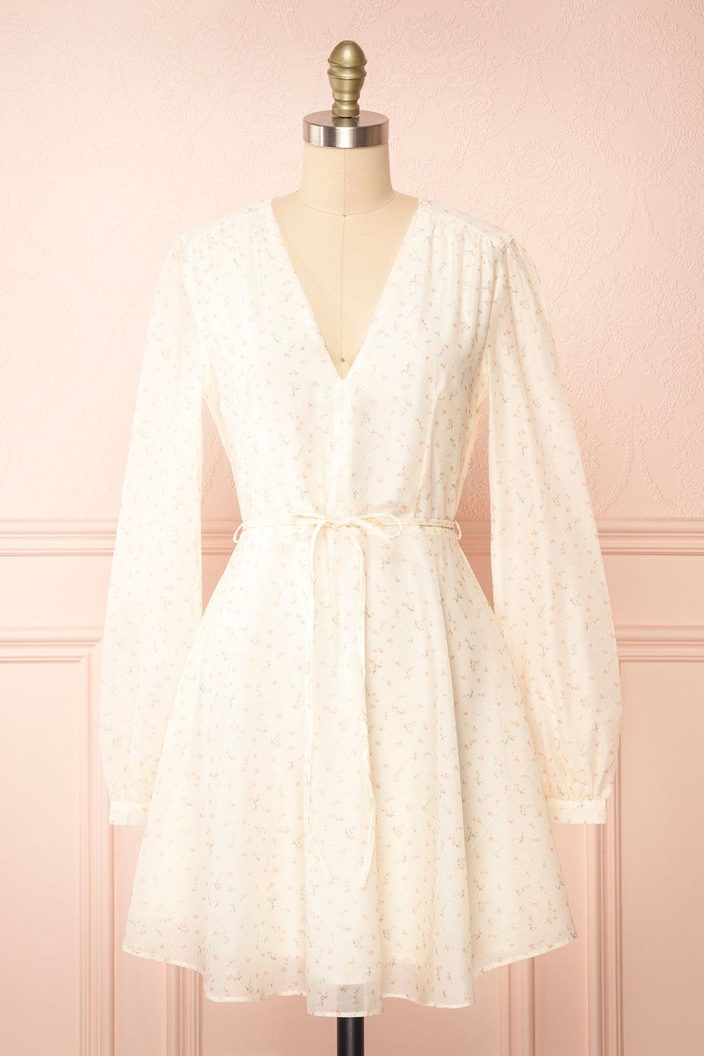 Kathleen Ivory | Short Floral Dress w/ Long Sleeves sold by Boutique 1861