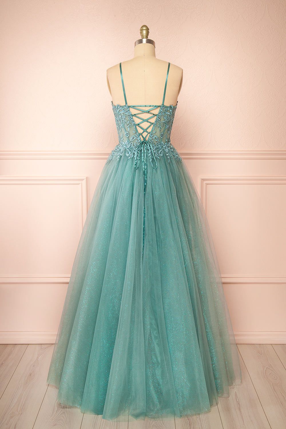 Penelope | Sparkling Teal Maxi Tulle Dress sold by Boutique 1861 product image thumbnail 5