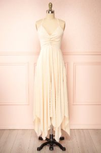Keila | Asymmetrical Beige Midi Dress sold by Boutique 1861