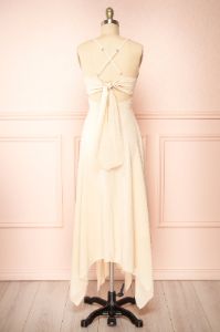 Keila | Asymmetrical Beige Midi Dress sold by Boutique 1861