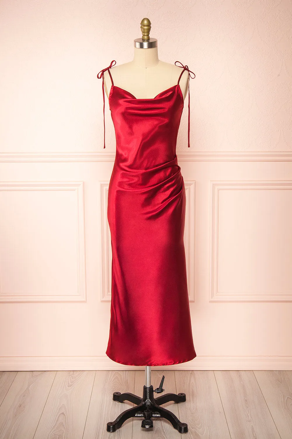 Elyse Burgundy | Cowl Neck Midi Dress sold by Boutique 1861