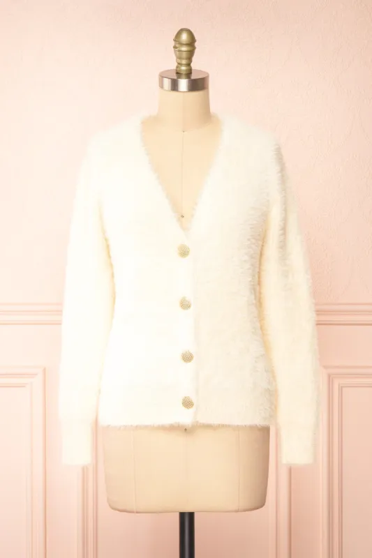 Leni Ivory | Fuzzy Cardigan sold by Boutique 1861