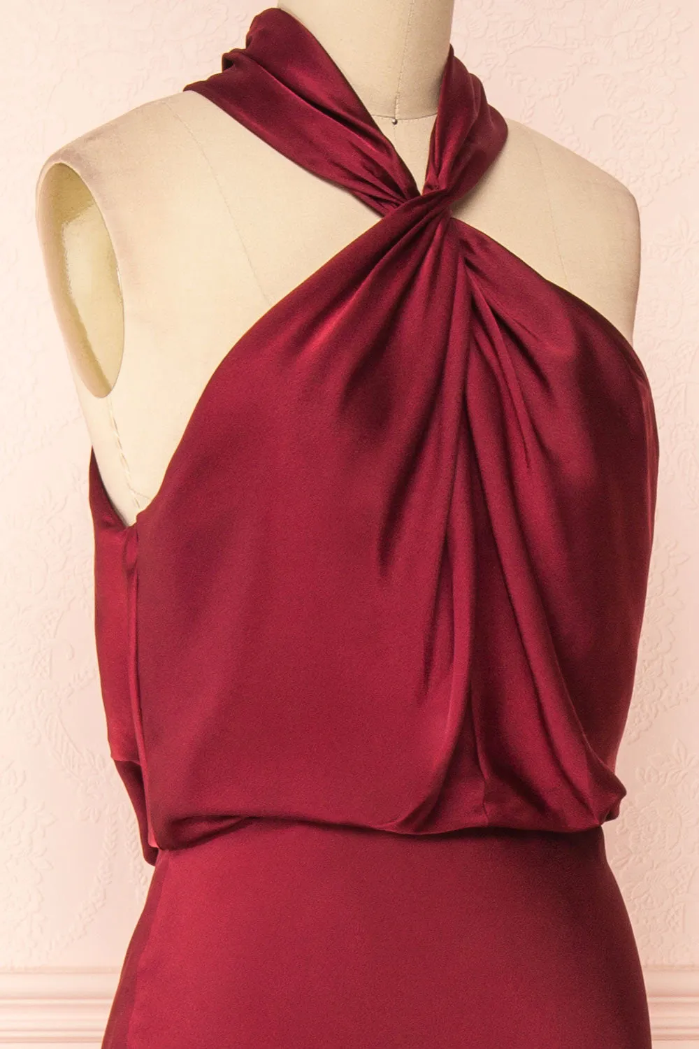 Jinny Burgundy | Satin Halter Maxi Dress sold by Boutique 1861 product image thumbnail 4