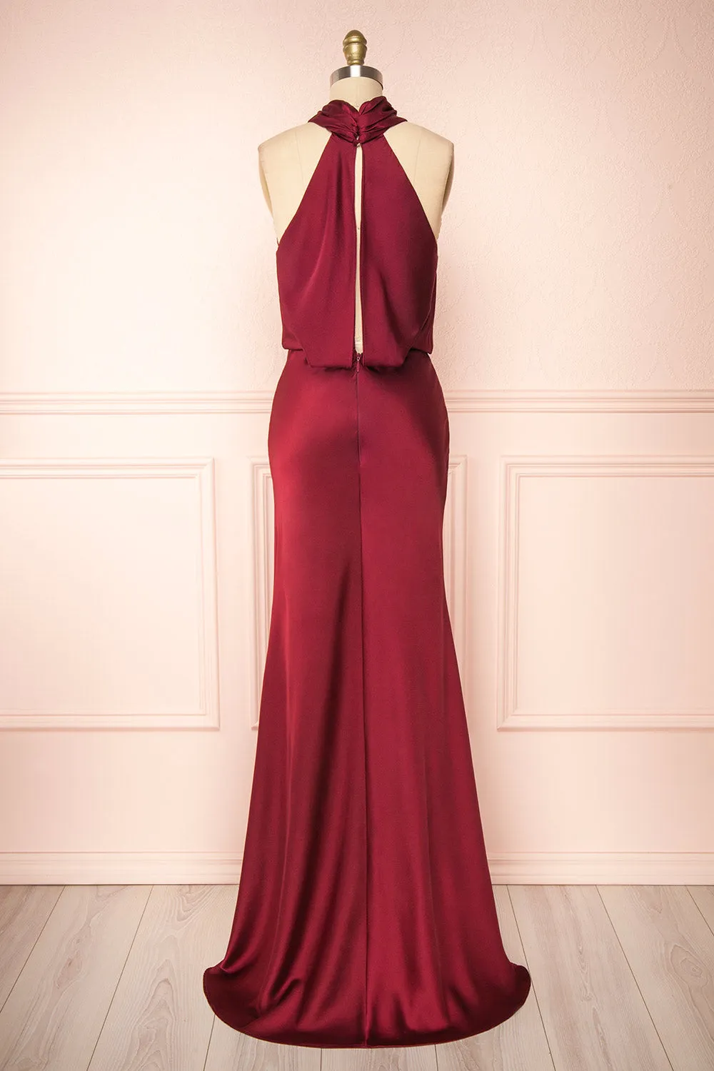 Jinny Burgundy | Satin Halter Maxi Dress sold by Boutique 1861 product image thumbnail 5