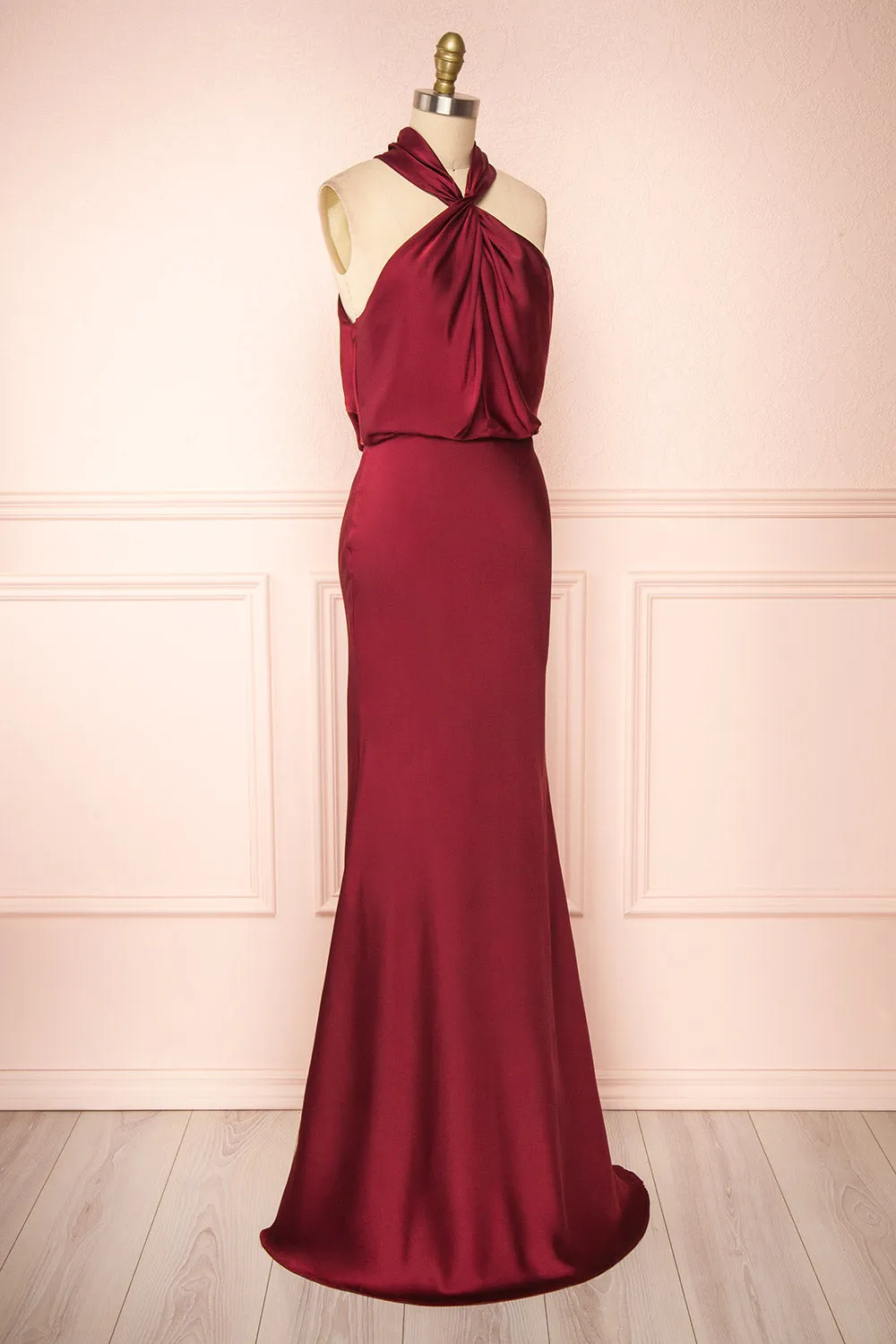 Jinny Burgundy | Satin Halter Maxi Dress sold by Boutique 1861 product image thumbnail 3