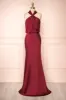Jinny Burgundy | Satin Halter Maxi Dress sold by Boutique 1861